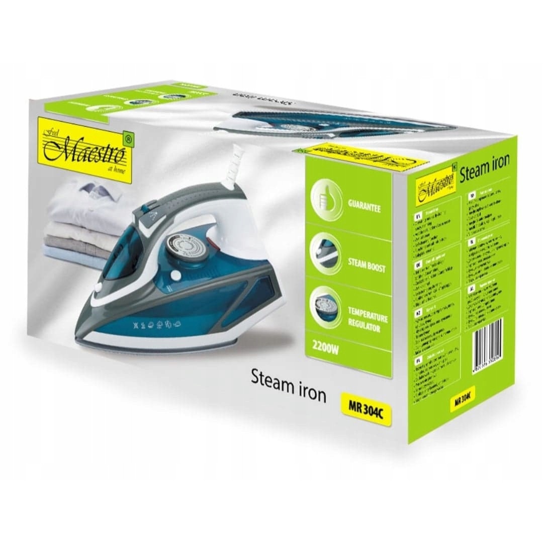 Fier de calcat cu abur Maestro MR 304C, 2200W, functie de auto-curatare, protectie impotriva scurgerilor, alb
