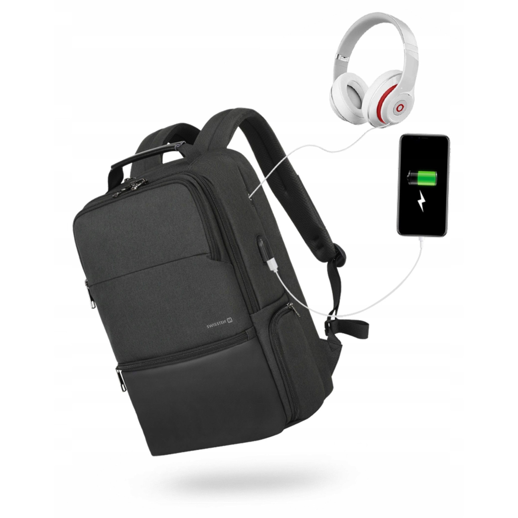Rucsac laptop 15.6" Swissten, 19L, 8 compartimente, culoare neagra