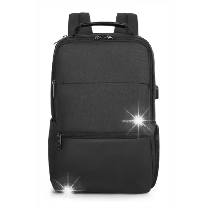 Laptop hátizsák 15,6", Swissten, 19L, 8 rekesz, fekete