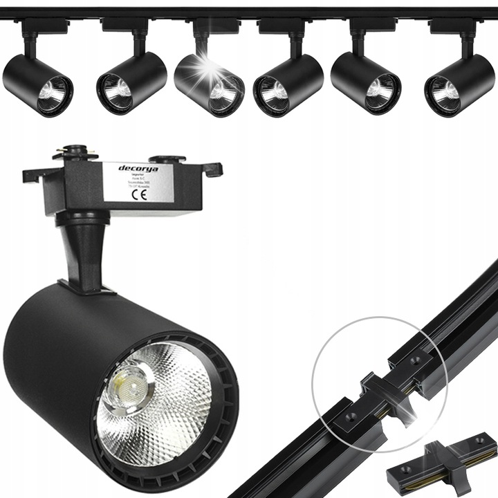 Decorya 6 Spotlámpa készlet, 30W, Fekete, 2m, Semleges Fehér Fény