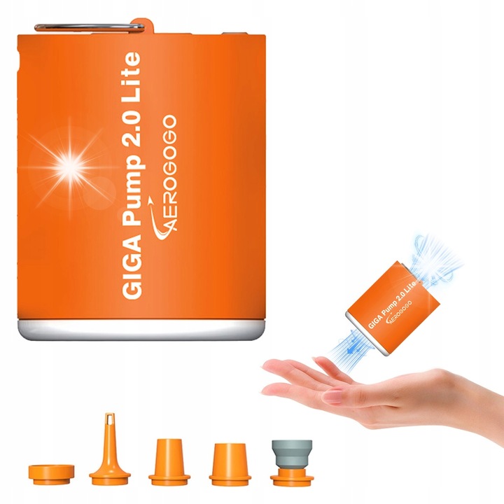 Помпа за надуване GIGA PUMP 2.0 Lite, 2 в 1, 5 дюзи, USB-C, 4,2 kPa, 48x48x62,5 мм