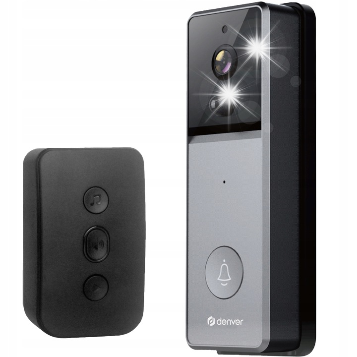 Videointerfon Denver VDB-216, Full HD 1080p, Wi-Fi, 2 camere, set cu dzwonek wireless