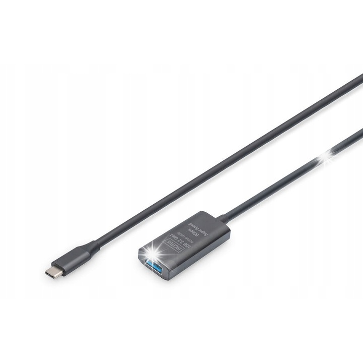 Cablu prelungitor activ USB 3.2 Gen1, 5G, USB-C - USB-A, 5 m, negru