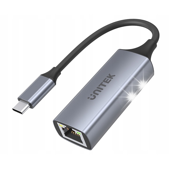 Адаптер Unitek USB-C към RJ45, 1000 Mbps, 12 см, алуминий