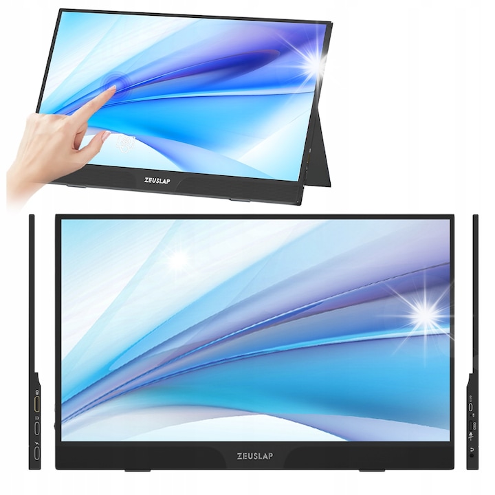 Monitor portabil 15,6" FHD, ZEUSLAP Z15ST, touchscreen, 10 puncte, 250 nit, 800:1, 355x224x10mm