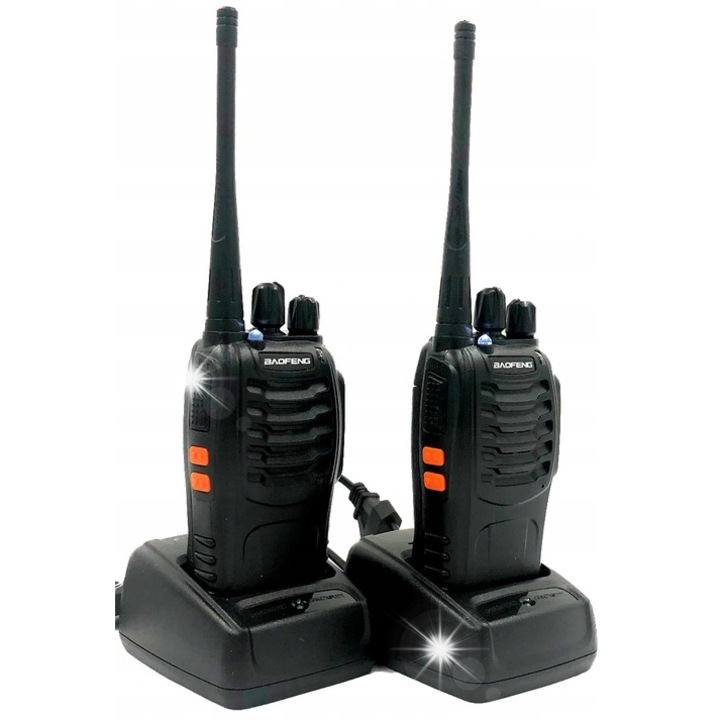 2 db rádióállomás készlet, Baofeng, BF-888S, 16 csatornás, nagy autonómia, 8 km, 1500mAh, fekete