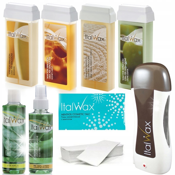 Комплект за депилация ItalWax, 4x кола маска 100мл, 1x нагревател, 1x лосион 100мл, 1x олио 100мл, 1x талк 3гр, ленти 100 бр