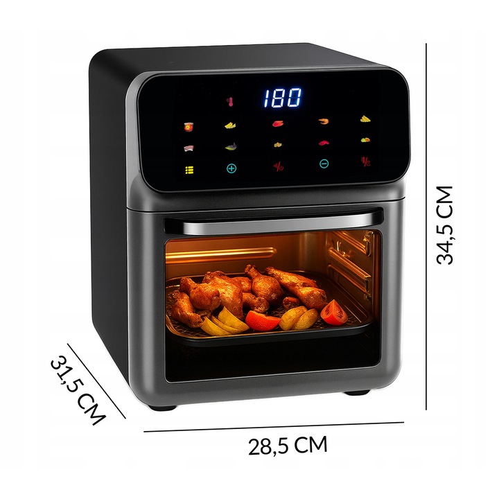 Olaj nélküli fritőz 12L, Retoo, 1350W, 10 program, fekete, kesztyűvel és 2 tálcával