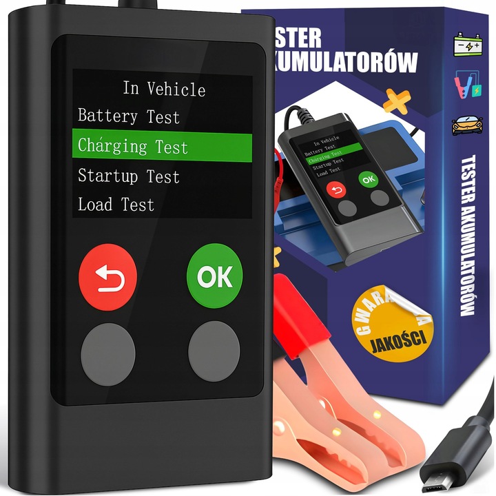 Tester acumulatori auto RETOO, LCD 6V-20V, 12cm x 6cm x 2cm, cablu 70cm, set complet