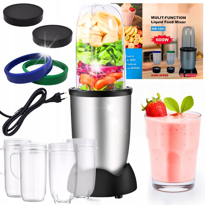 Мултифункционален пасатор RETOO, 250W, 2 чаши 470ml, сребрист, компактен