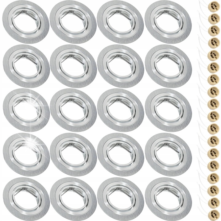 Set 20x Spotlámpák Decorya GU10, Szabályozható, Alumínium, Ezüst, 92x92x25mm