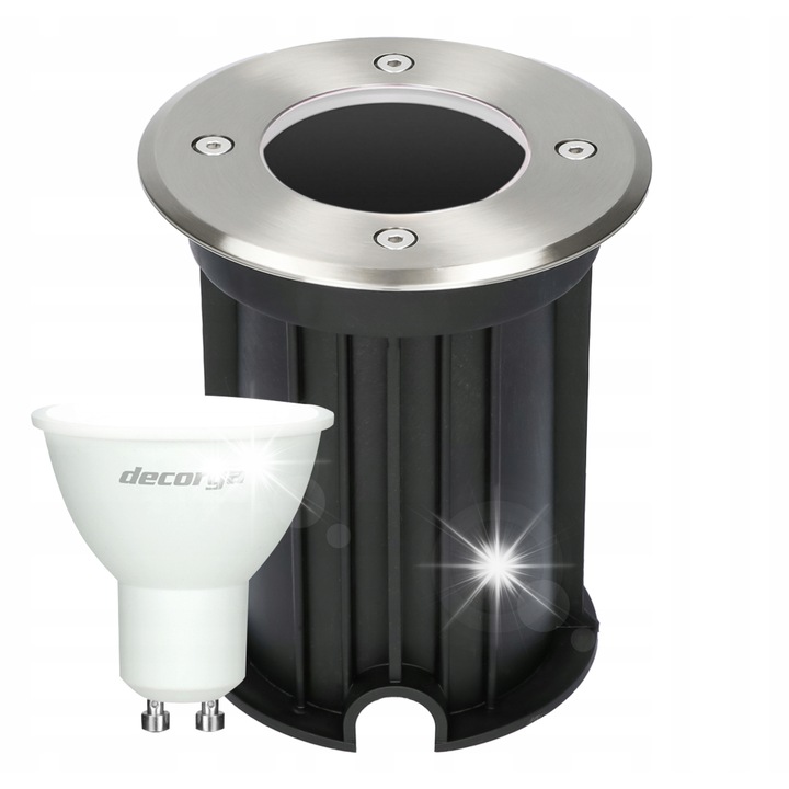 LED Градинска Лампа Decorya, Вградено Осветително Тяло, 230V, IP65, Комплект с 1 LED Крушка GU10 5W, Диаметър 11см, Неутрална Бяла Светлина