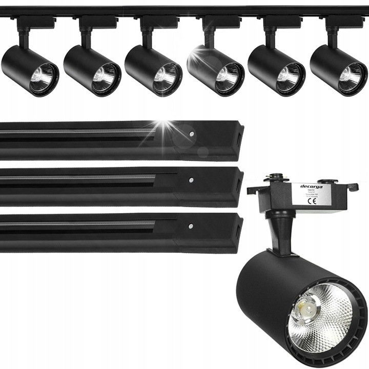 Комплект от 6 спота Decorya със шина, 30W, студено бяла светлина, 3м, черен