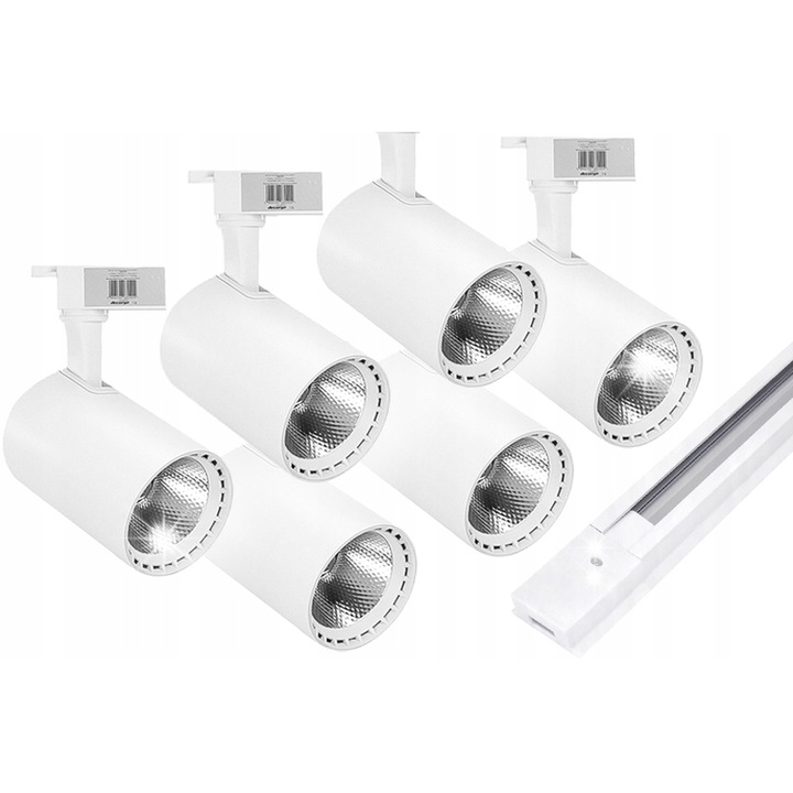 Комплект 6 спота Decorya, 30W, бял, 1м, студена бяла светлина