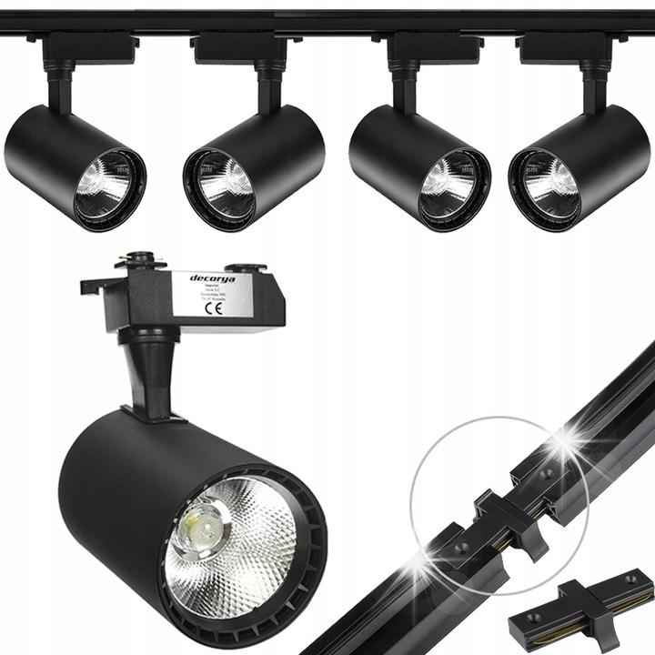 Decorya, 30W, 2m, Semleges Fehér Fény, 4 spotlámpás készlet, Fekete
