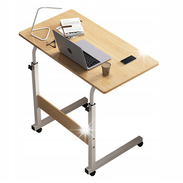Мобилно бюро за лаптоп XL, с колелца, 80x60см, регулируема височина 70-90см, цвят орех