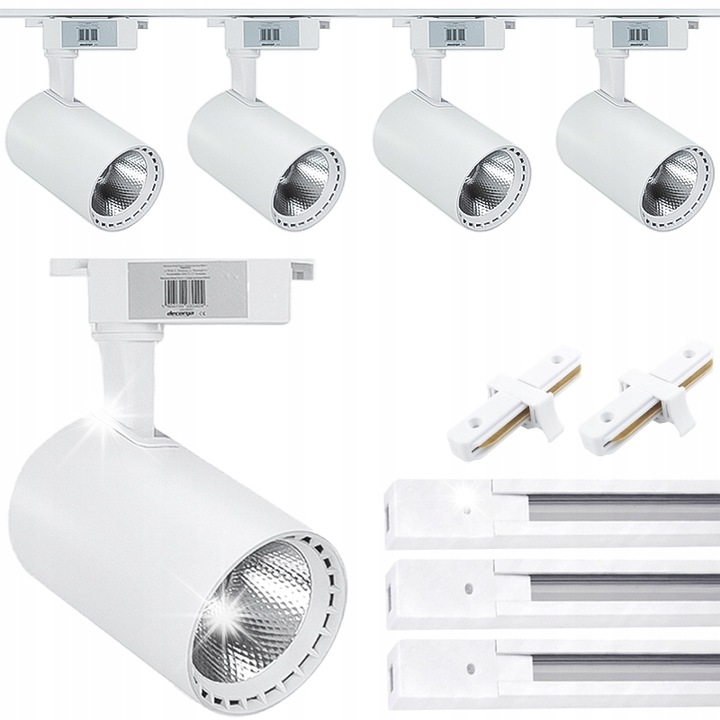 Decorya 4 db LED Spotlámpa készlet, 30W, Fehér, 3m, 2x Csatlakozó