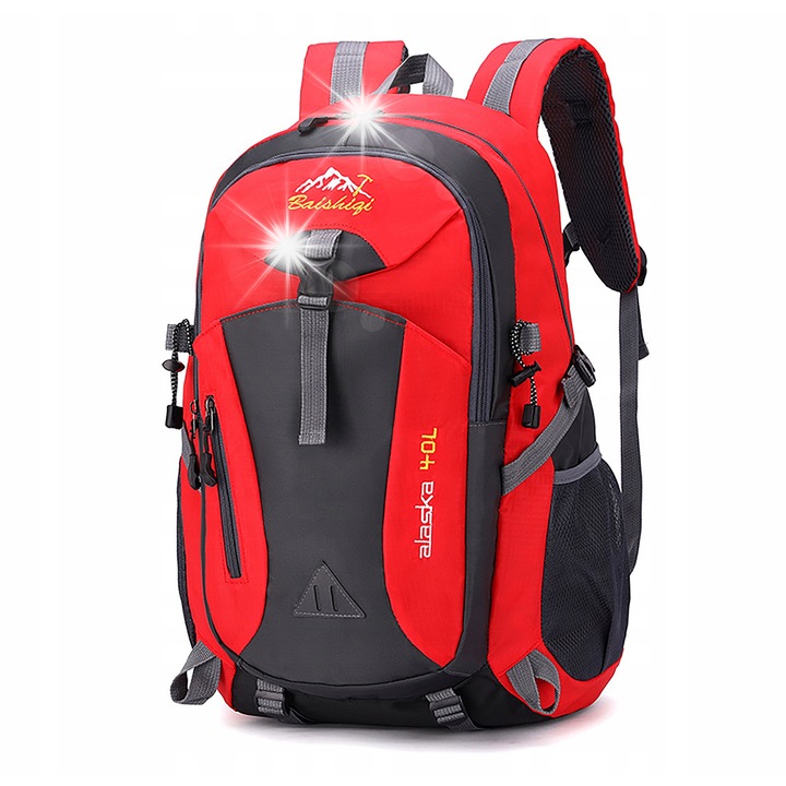 Piros, fekete, 44x32x14cm, vízálló hátizsák, 2 rekeszes, iskolai és munkacélra