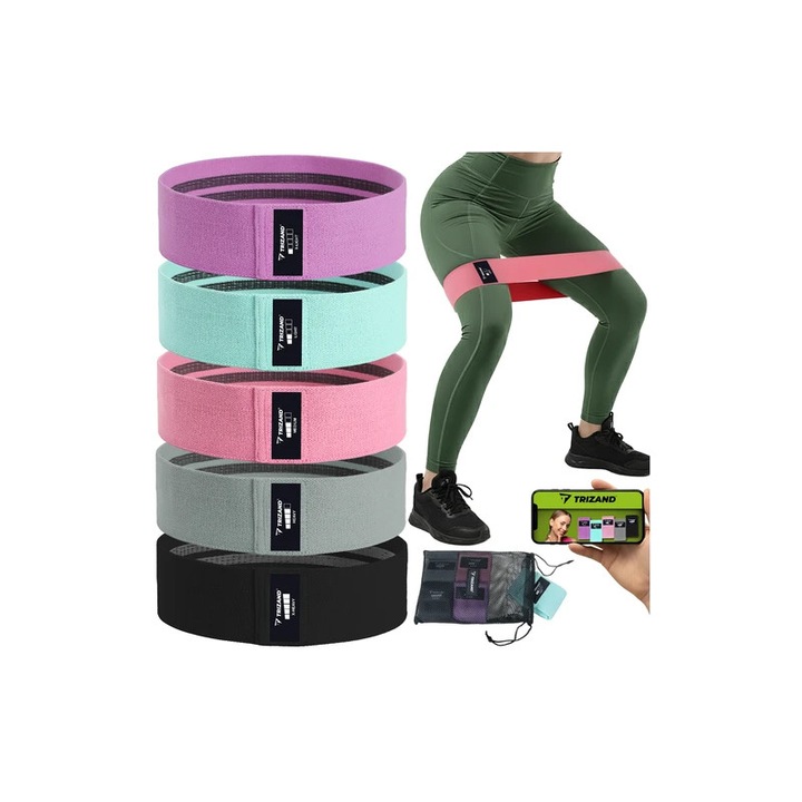 5 darabos fitnesz gumiszalag készlet, 5-35 kg, textil anyag, kerülete 74 cm