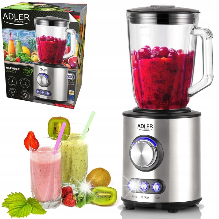 Блендер кана, 1,5л, 1700W, стъкло, инокс, 3 програми, функция за натрошаване на лед