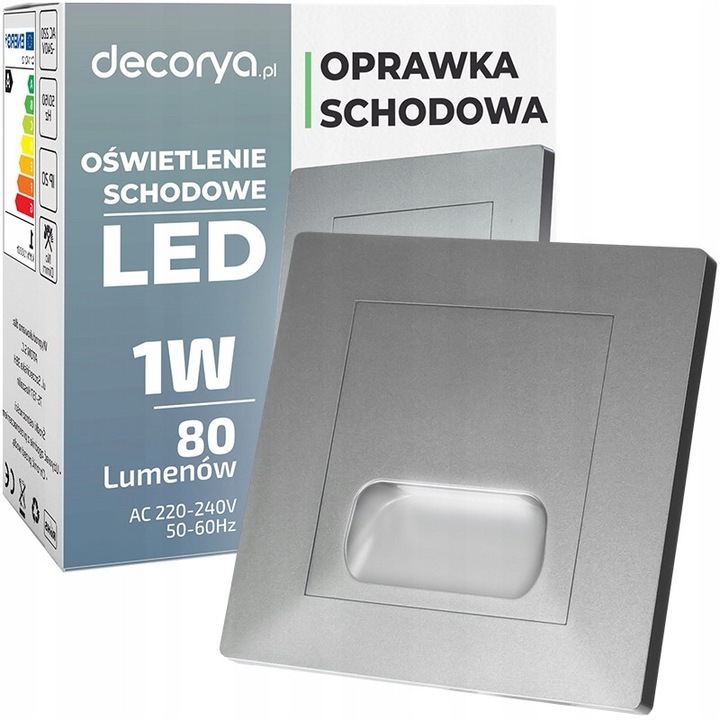 Set 9x Spoturi LED Decorya, iluminare scari, 1W, 4000K, argintiu/gri, 86x86x25mm