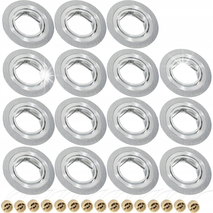 Комплект 15x спота, Фасунга GU10, Decorya, Алуминий, Сребрист, 92x92x25мм