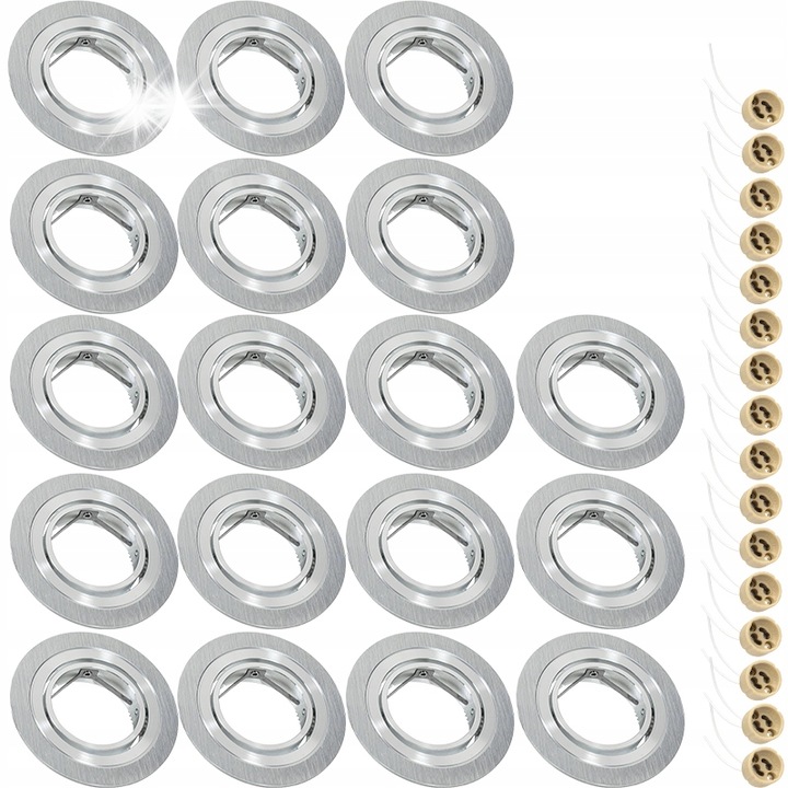 Készlet 18x GU10 Spotlámpa, Decorya, Alumínium, Szálcsiszolt Ezüst, 92x92x25mm