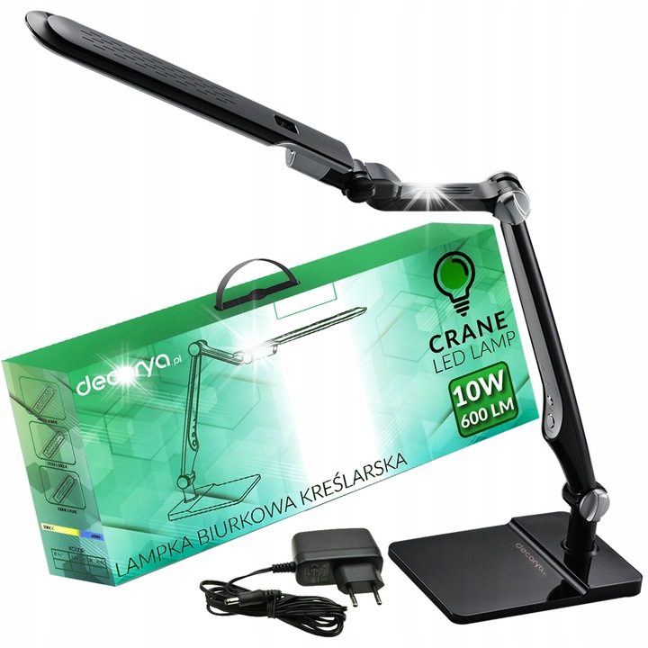 Lampa birou LED Decorya, 60cm, 3 culori, neagra, reglare intensitate