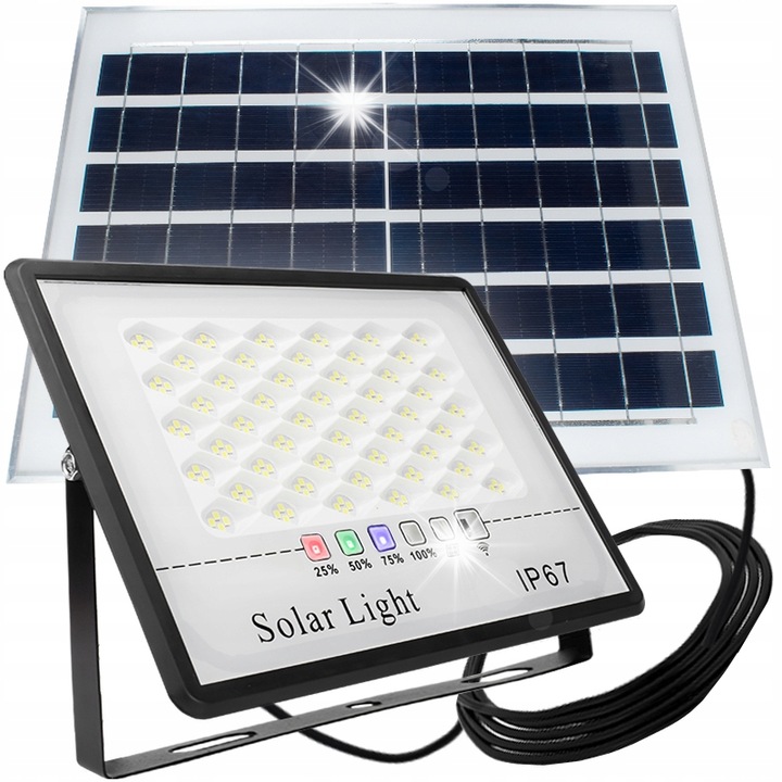 Соларен прожектор Decorya 60W, с дистанционно управление, IP67, 5м кабел, 5000lm, 18x24x5cm