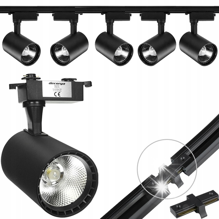 Комплект 5 LED прожектора Decorya, 30W, 3000K, Черен, 2м