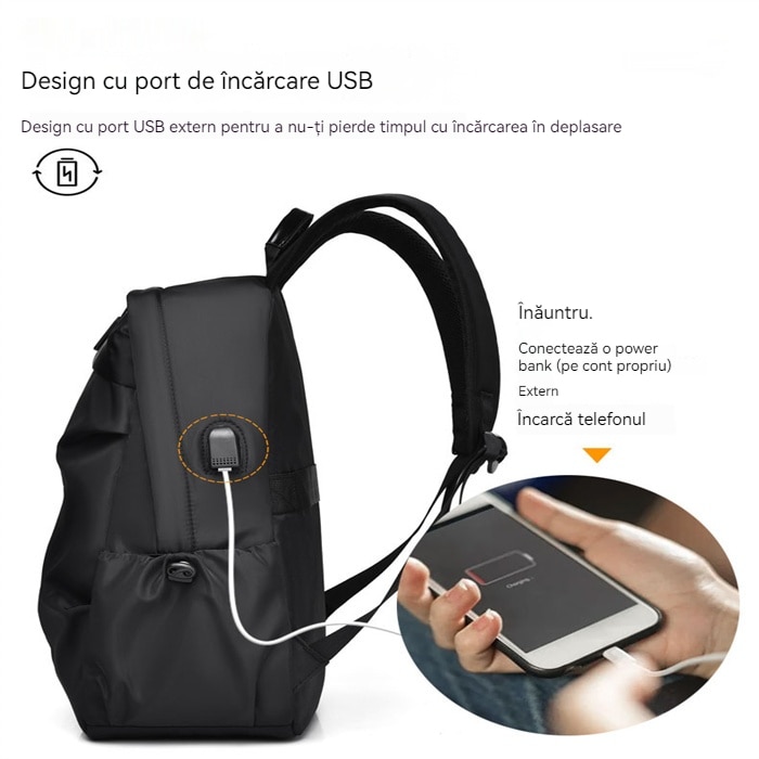 Rucsac laptop multifunctional impermeabil negru 15.6", 45x30x14.5 cm, spatios, unisex