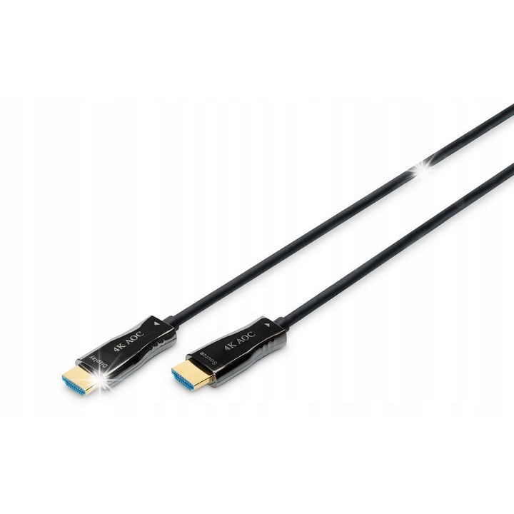 Кабел HDMI A/A M/M 15м, Digitus, хибриден, 4K, 18 Gb/s, черен