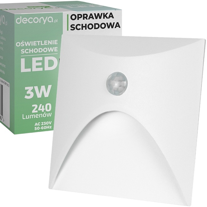 Set 10x veioze LED Schodowa, Decorya, Alb, 3W, IP65, cu senzor de miscare si senzor de amurg