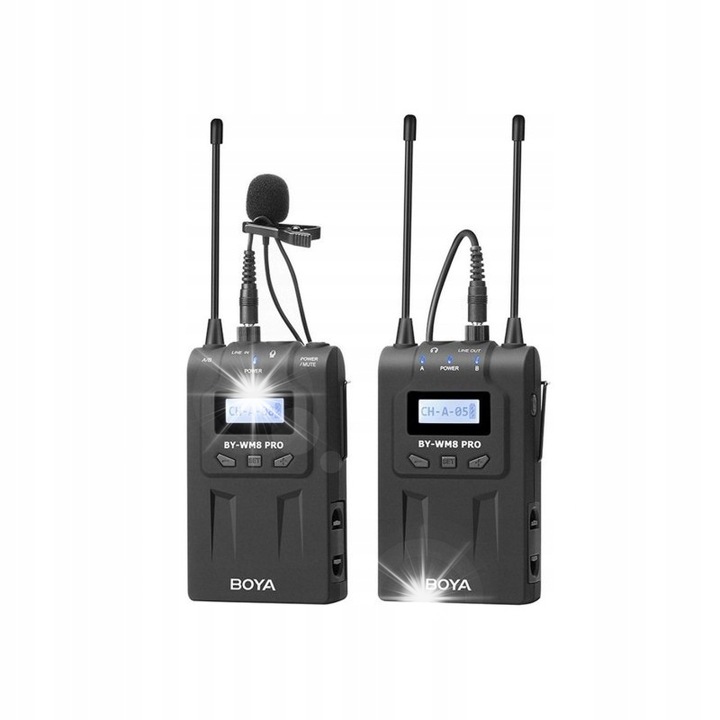 Комплект безжичен микрофон BOYA BY-WM8 PRO-K1, 100м, стерео/моно, 1x предавател, 1x приемник, 1x микрофон с щипка, 1x куфар