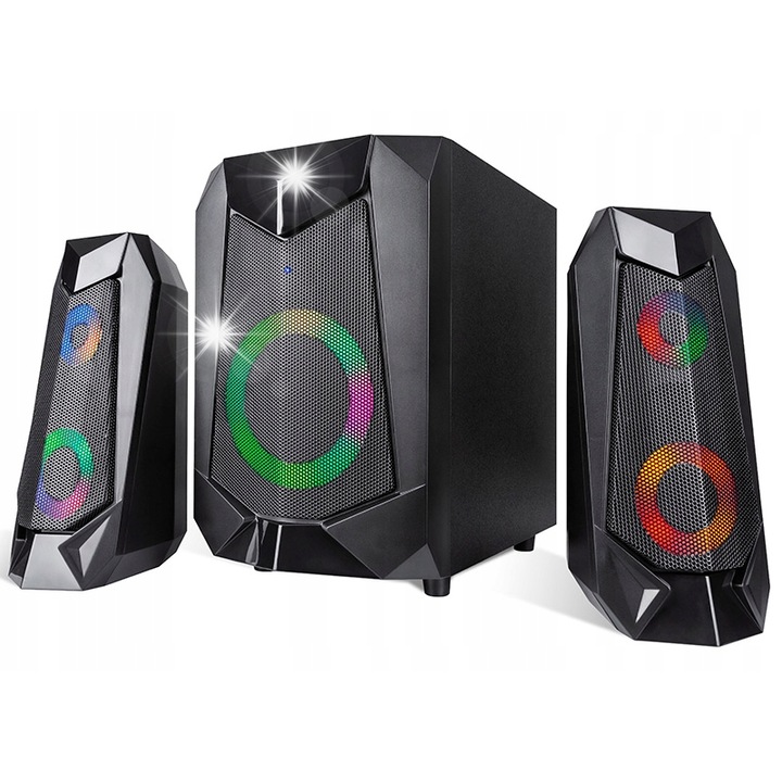 Tracer 2.1 Hi-Cube RGB PC hangszórók, Bluetooth, fa mélynyomó, RGB világítás, fekete