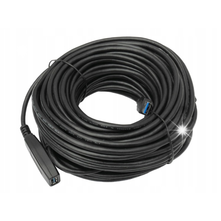 Активен удължителен кабел Digitus USB 3.0, 20м, скорост 5 Gb/s, с LED индикатор