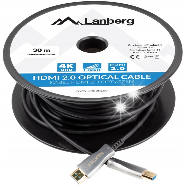 Кабел HDMI Lanberg, Резолюция 3840x2160, Черен