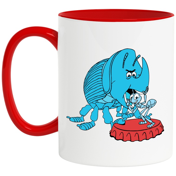 Cana Cu A Bug’s Life – Personaje Disney Amuzante, Cadou Inspirat si Colorat, Ceramica, 330ML, Cu Maner si Interior Rosu