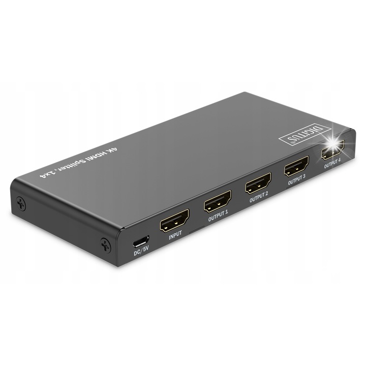 Сплитер HDMI 1x4 Digitus, 4K/60Hz, 18 Gbps, черен, 13.6x6.1x1.4см