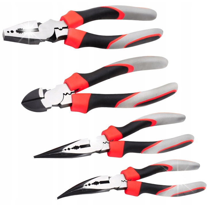 RETOO fogókészlet, 4 darabos, nikkelacél, 16 cm, PVC nyél