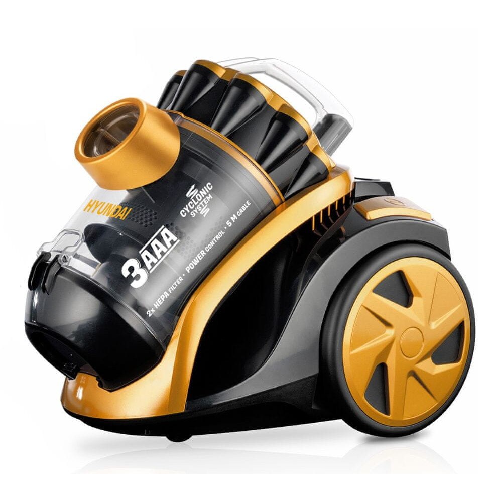 Aspirator fara sac Hyundai R30TAXS1, ciclon, filtru HEPA, 800 W, capacitate 1 l, cablu 5 m, diametru conectare 32 mm, 78 dB, clasa energetica A, auriu/negru