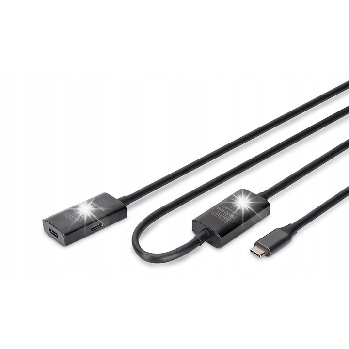 USB-C кабели, Digitus, 10 м, 5 Gbps, черен