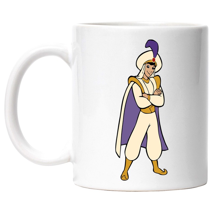 Cana Cu Aladdin – Personaj Legendar Disney, Cadou Fermecator si Nostalgic, Ceramica, 330ML, Cu Maner si Interior Alb
