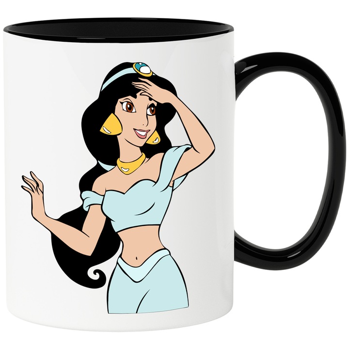 Cana Cu Jasmine din Aladdin – Printesa Disney Fermecatoare, Cadou Romantic si Elegant, Ceramica, 330ML, Cu Maner si Interior Negru
