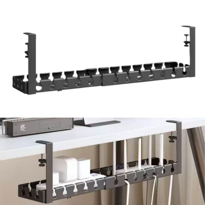 Органайзер за прибиращи се кабели под бюро, Fantasy, 43x74см, карбон, устойчив на ръжда, сив