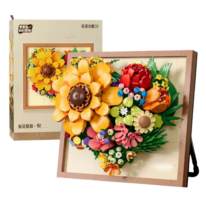 Комплект за изграждане "Фантазия", флорален орнамент, 781 части, слънчоглед, декориран с рози и лалета, 14.5x8x13см