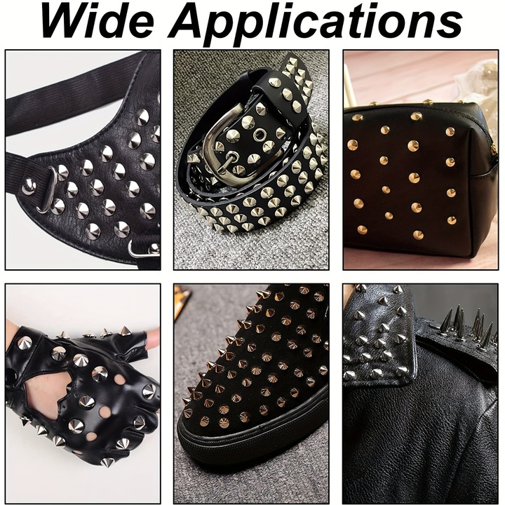 Set 10 conuri de argint cu suruburi pentru imbracaminte, accesorii piele, unelte de instalare, universale