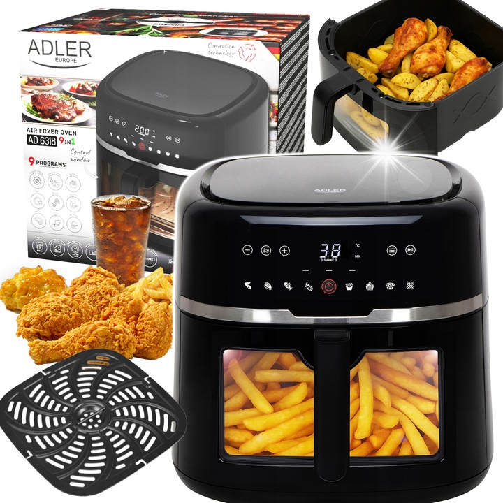 Adler AD 6318 olajsütő, 8L, 2500W, fekete, konvekciós technológia