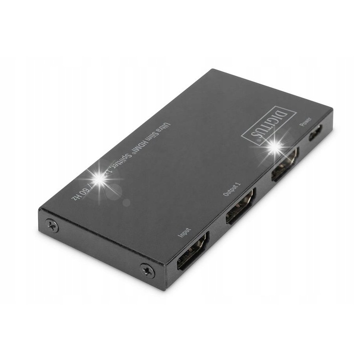 HDMI сплитер 1x2 Digitus Ultra Slim, 4K 60Hz, черен, 8,3x4x0,9см