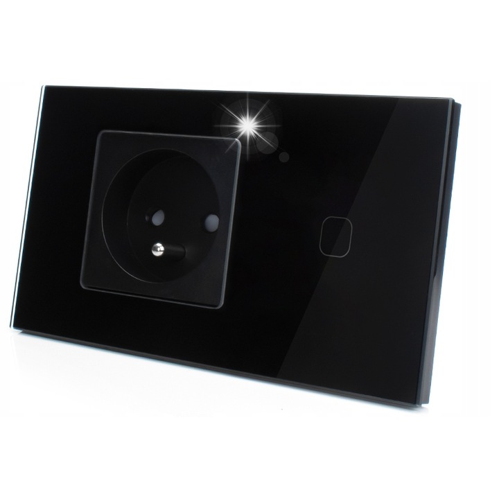 Kapcsoló aljzattal, Decorya, fekete üveg, 156x86x36mm